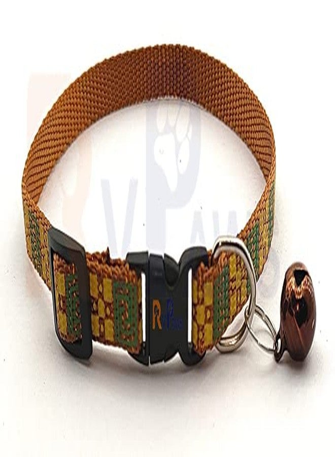 Pups&Pets Pet Nylon Printed & Safe Adjustable Collar with Bell, Soft Neck Belt for Small Pet, Kitten & Adult Cat - 10 MM (Golden) - Image 2